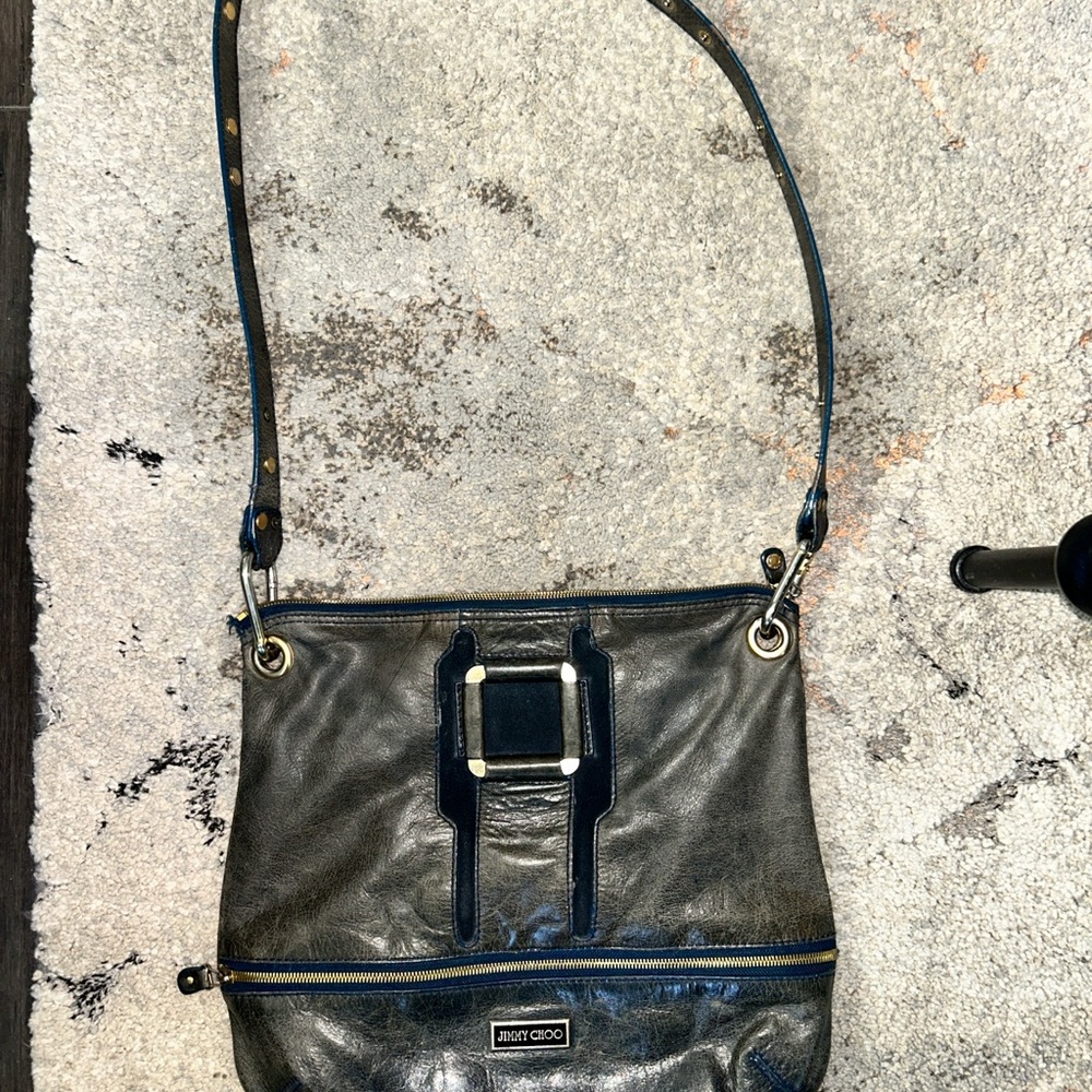 Jimmy Choo Navy Blue Shoulder Bag with gold Hardware